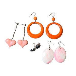Colorful Earring Set - Orange, Pink, Silver